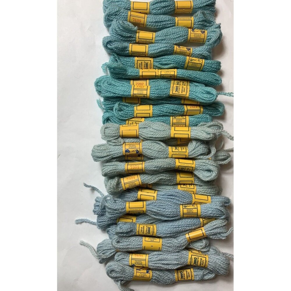 Vintage DMC Wool Yarn Laine Divisible 5 Meters Lot of 30 Blue Gray